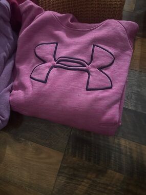 Under Armour Girls Hot Pink Pullover Hoodie with Navy Logo